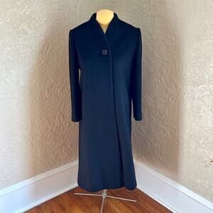 Vintage 1960s Womans’ Alorna Black 100% Forstmann Fabrics Wool Long Overcoat